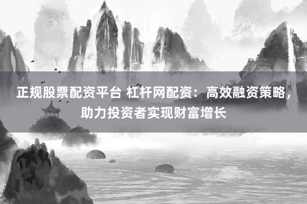正规股票配资平台 杠杆网配资：高效融资策略，助力投资者实现财富增长