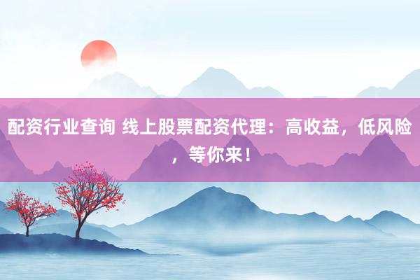 配资行业查询 线上股票配资代理：高收益，低风险，等你来！