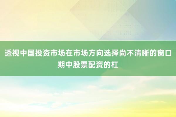 透视中国投资市场在市场方向选择尚不清晰的窗口期中股票配资的杠