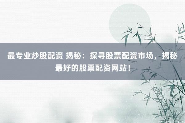 最专业炒股配资 揭秘：探寻股票配资市场，揭秘最好的股票配资网站！